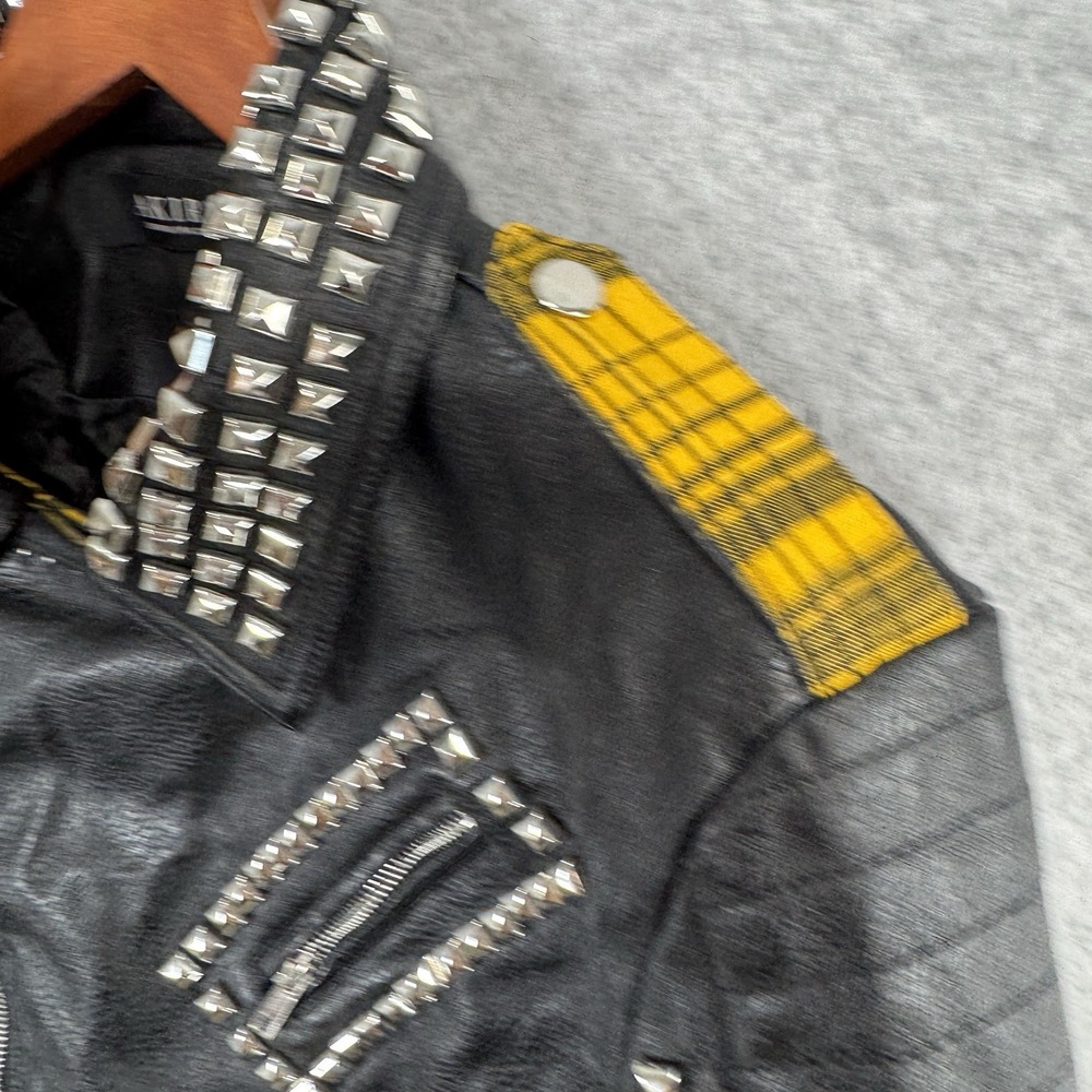 Azalea Wang Studded Vegan Leather Moto Jacket Plaid Monster High Frankie Stein M - Picture 13 of 16